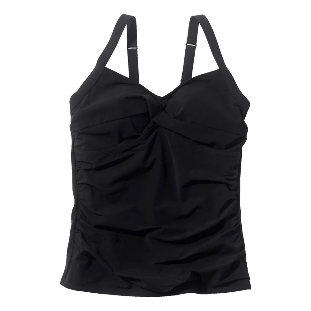 LL Bean‎ Slimming Tankini Top Black Ruched Twist Front Swimsuit Size 8 298860